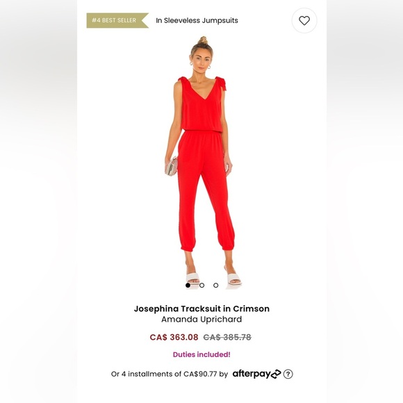 Amanda Uprichard Red Josephina Tracksuit Crimson romper romantic feminine large - Picture 4 of 10